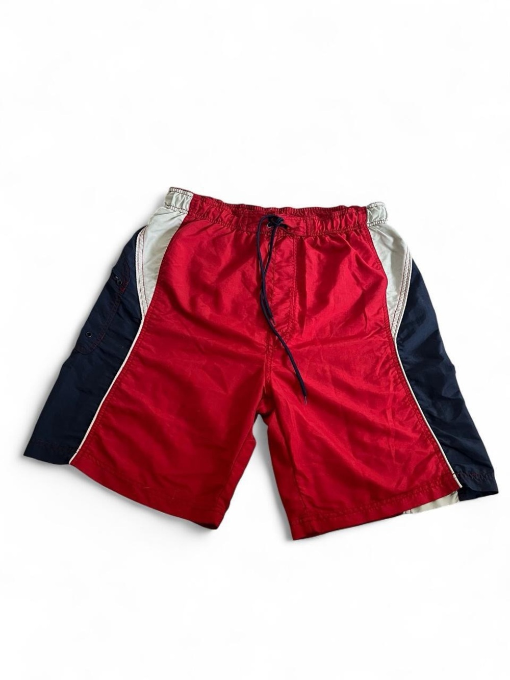 Men's Red Colorblock Athletic Shorts with Navy and White Trim